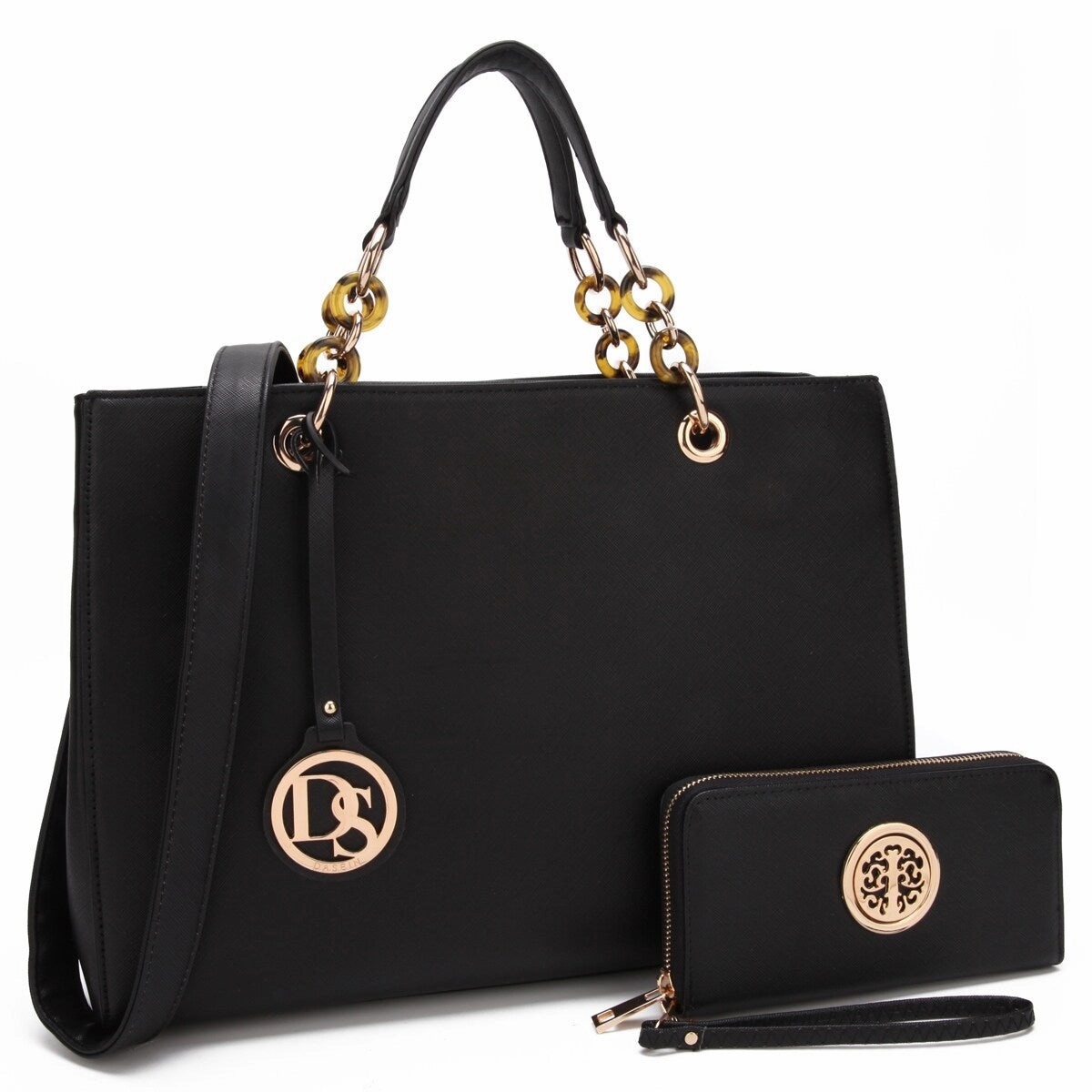 Dasein Saffiano Leather Chain Strap Satchel Handbag Tote Designer Purse Shoulder Bag Laptop Bag With Matching Wallet