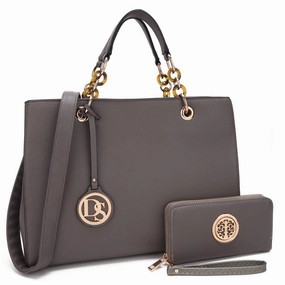 Dasein Saffiano Leather Chain Strap Satchel Handbag Tote Designer Purse Shoulder Bag Laptop Bag With Matching Wallet