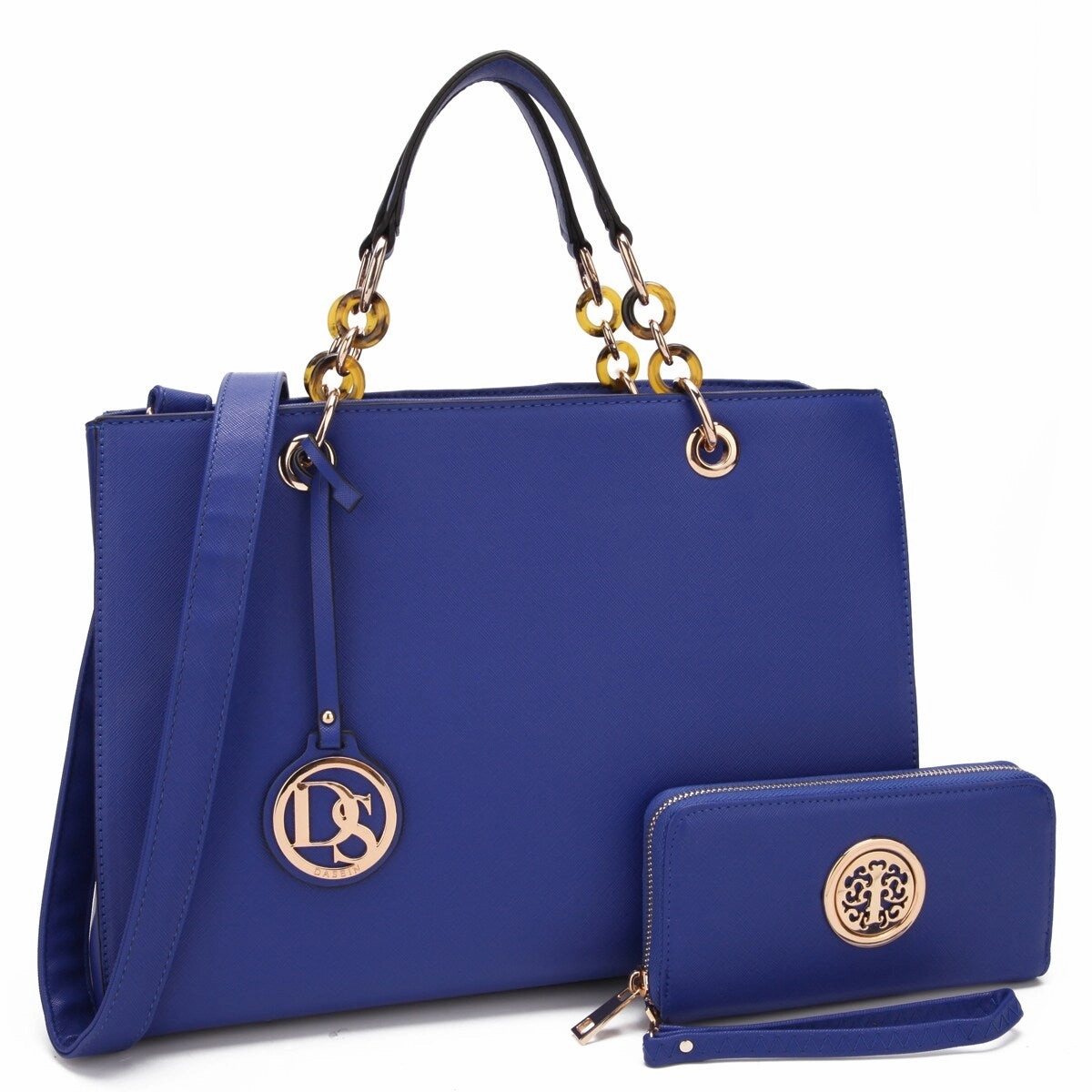 Dasein Saffiano Leather Chain Strap Satchel Handbag Tote Designer Purse Shoulder Bag Laptop Bag With Matching Wallet