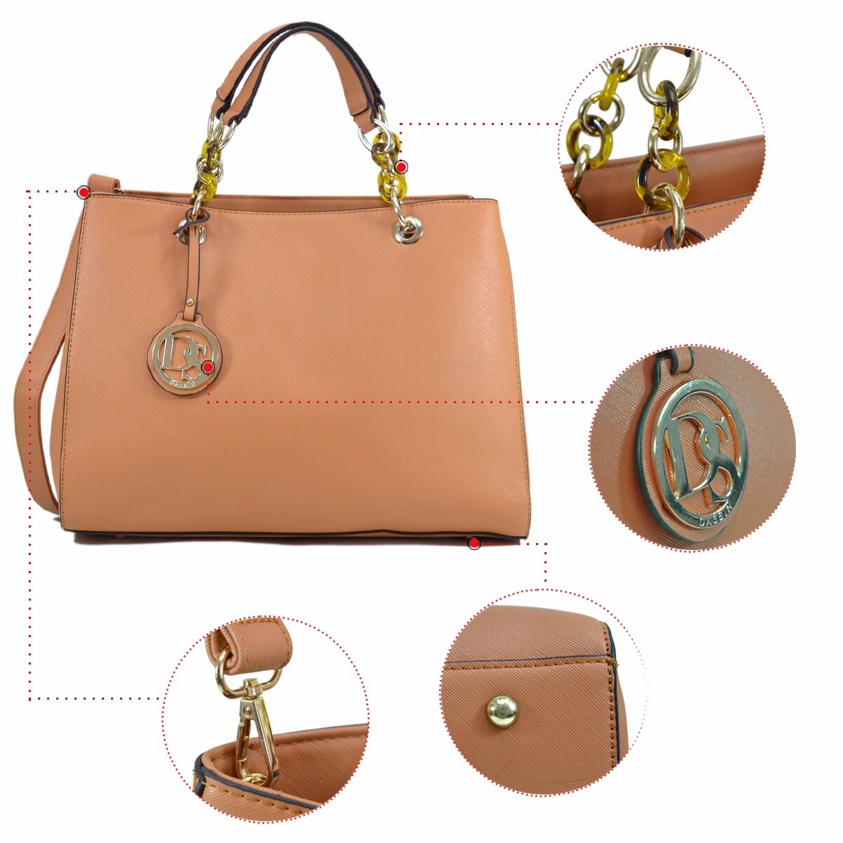 Dasein Saffiano Leather Chain Strap Satchel Handbag Tote Designer Purse Shoulder Bag Laptop Bag With Matching Wallet
