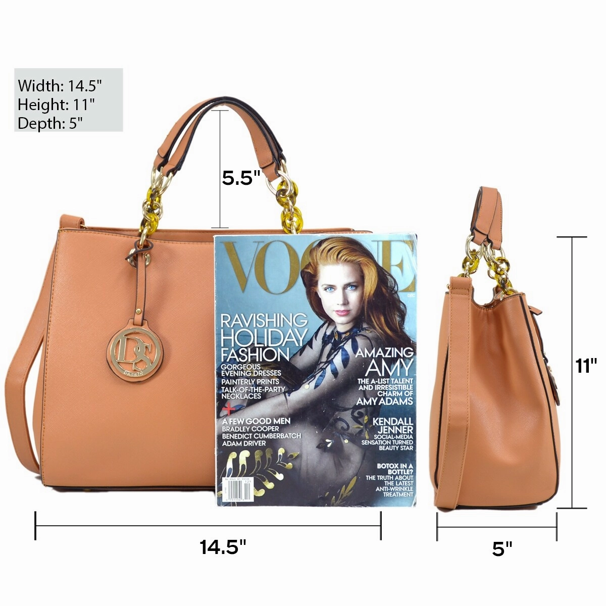 Dasein Saffiano Leather Chain Strap Satchel Handbag Tote Designer Purse Shoulder Bag Laptop Bag With Matching Wallet