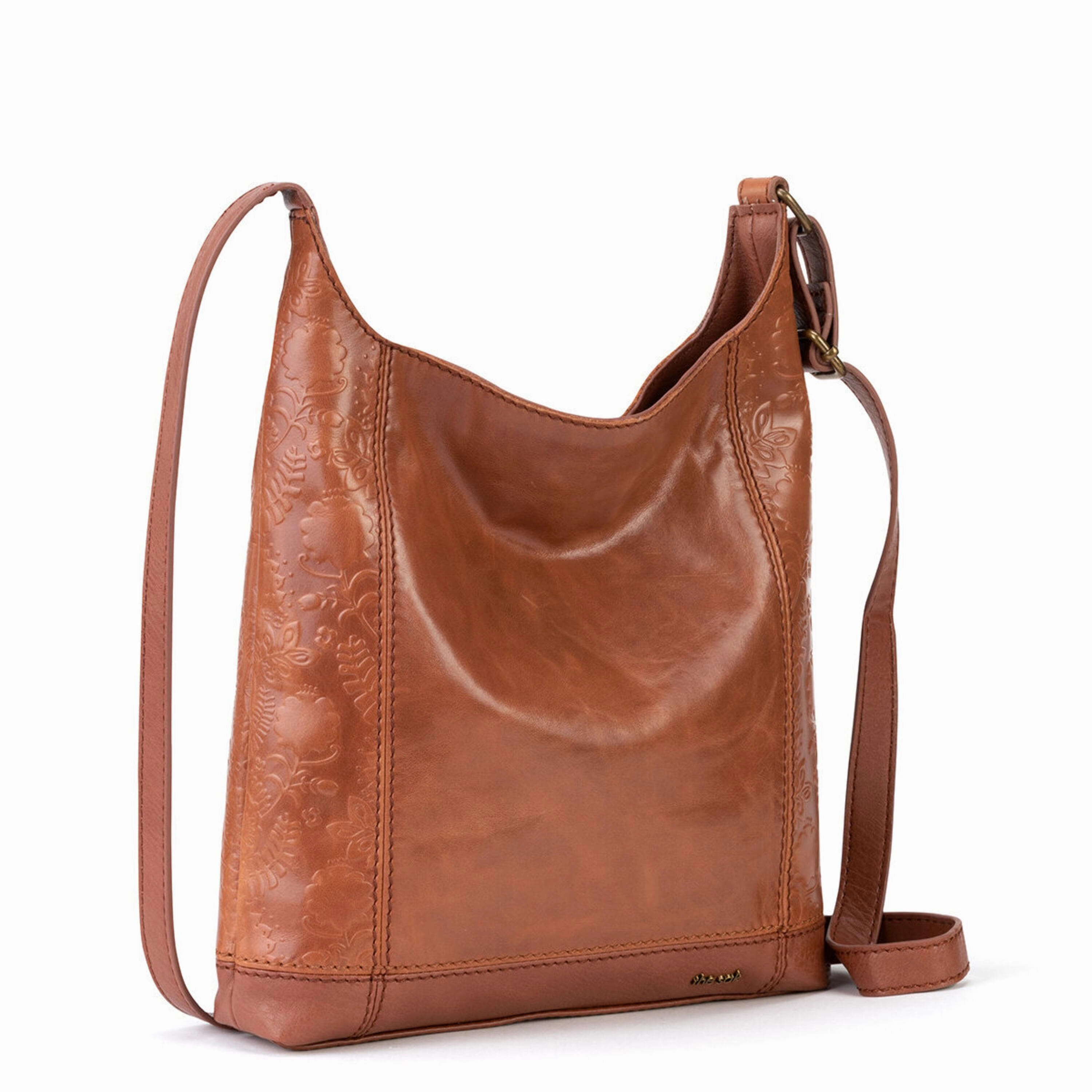 De Young Crossbody - Leather - Tobacco Floral Embossed
