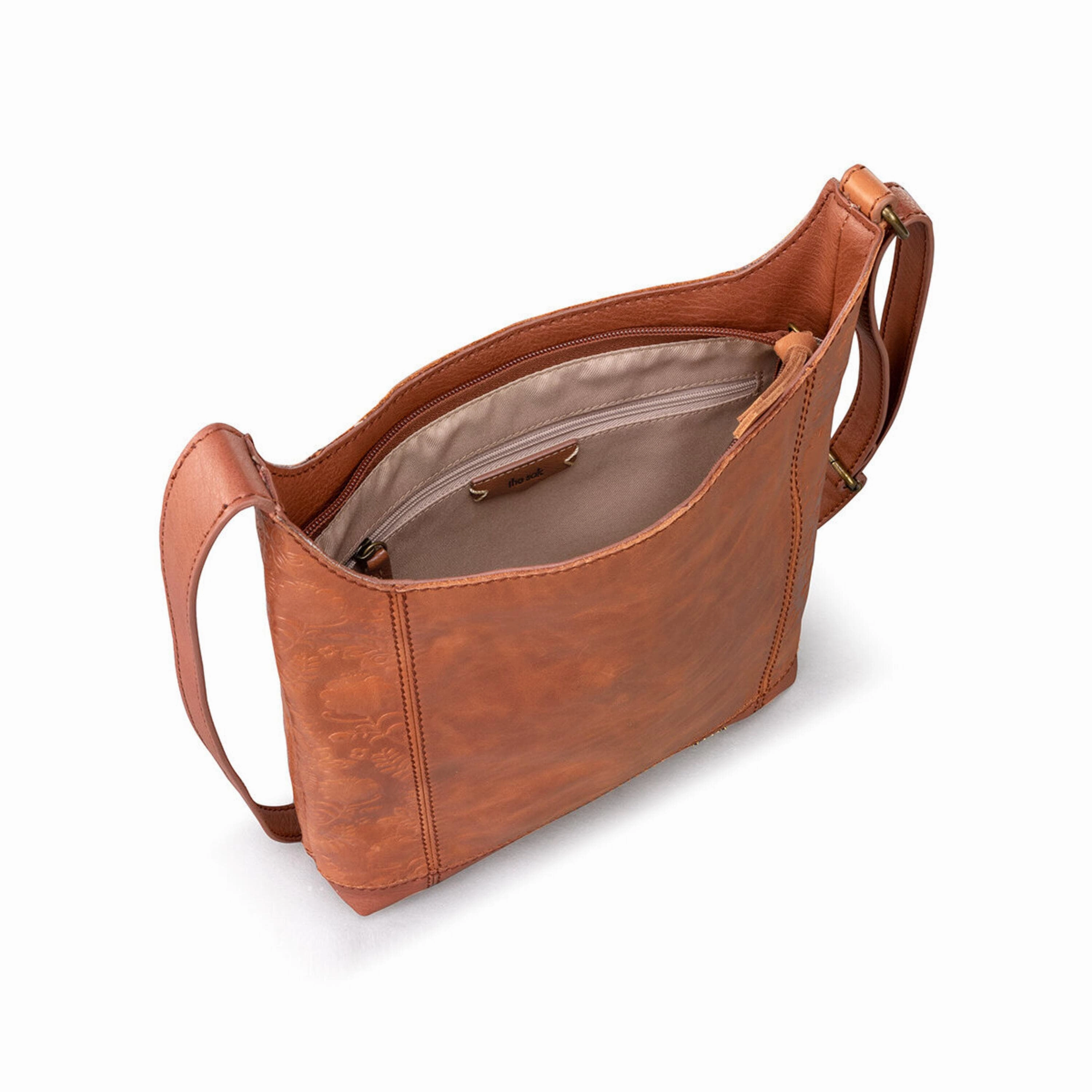 De Young Crossbody - Leather - Tobacco Floral Embossed