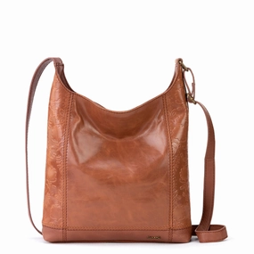 De Young Crossbody - Leather - Tobacco Floral Embossed