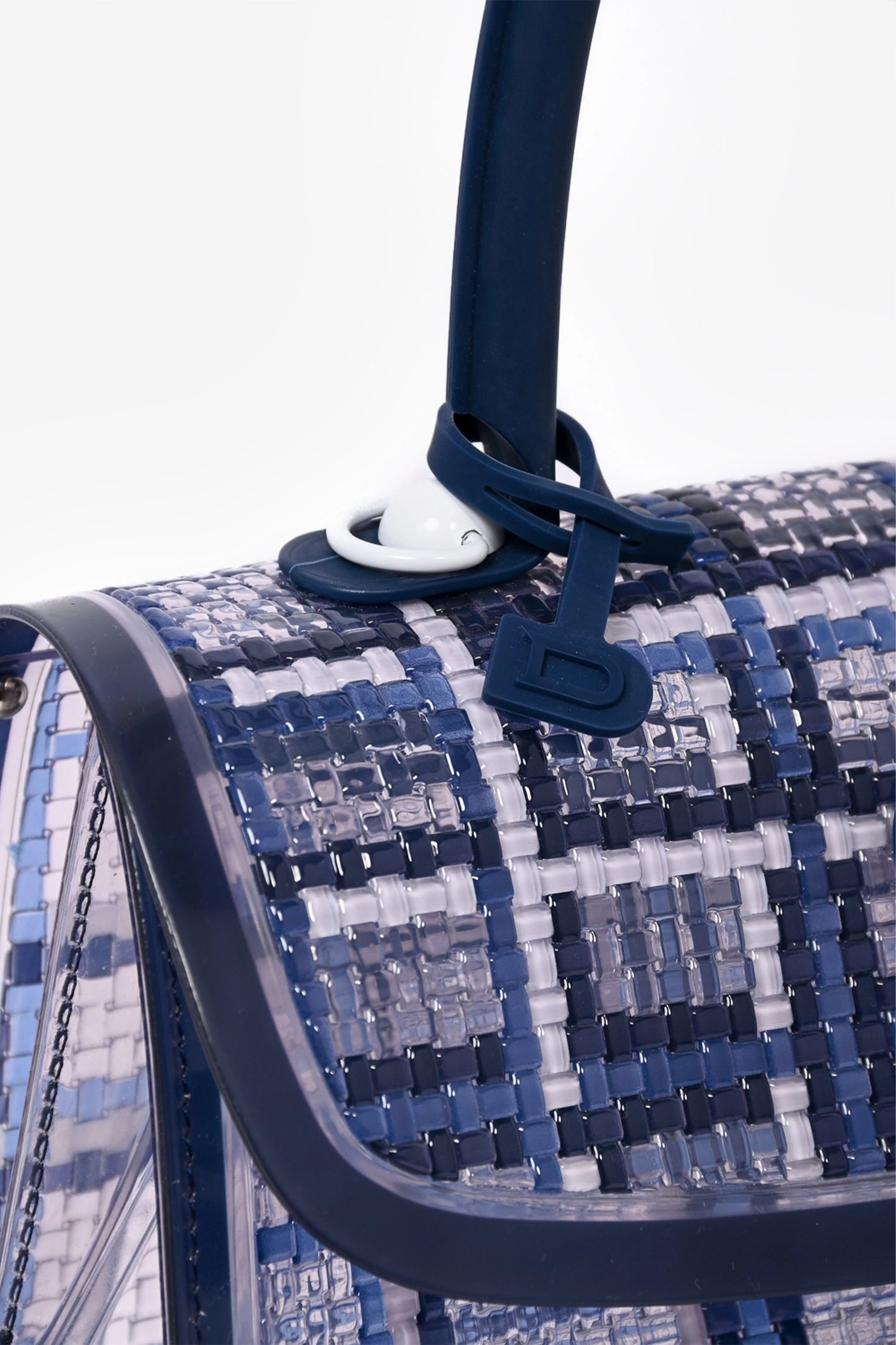 Delvaux Navy Vinyl Gingham 'Dreamer Brillant' MM Top Handle with Strap