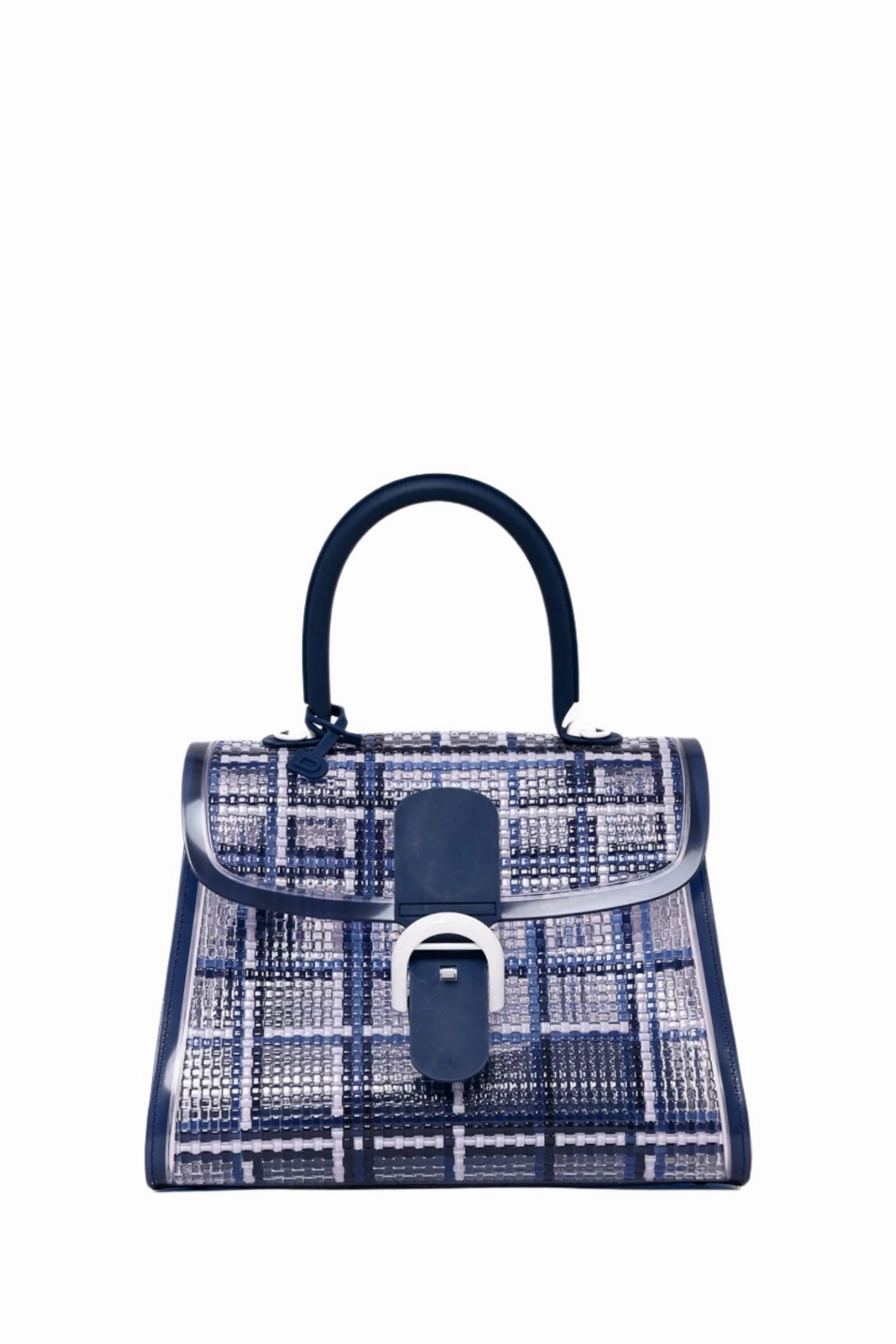 Delvaux Navy Vinyl Gingham 'Dreamer Brillant' MM Top Handle with Strap