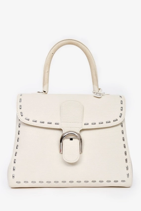 Delvaux White Leather Silver Stitch Detail Brilliant MM Top Handle SHW (As Is)