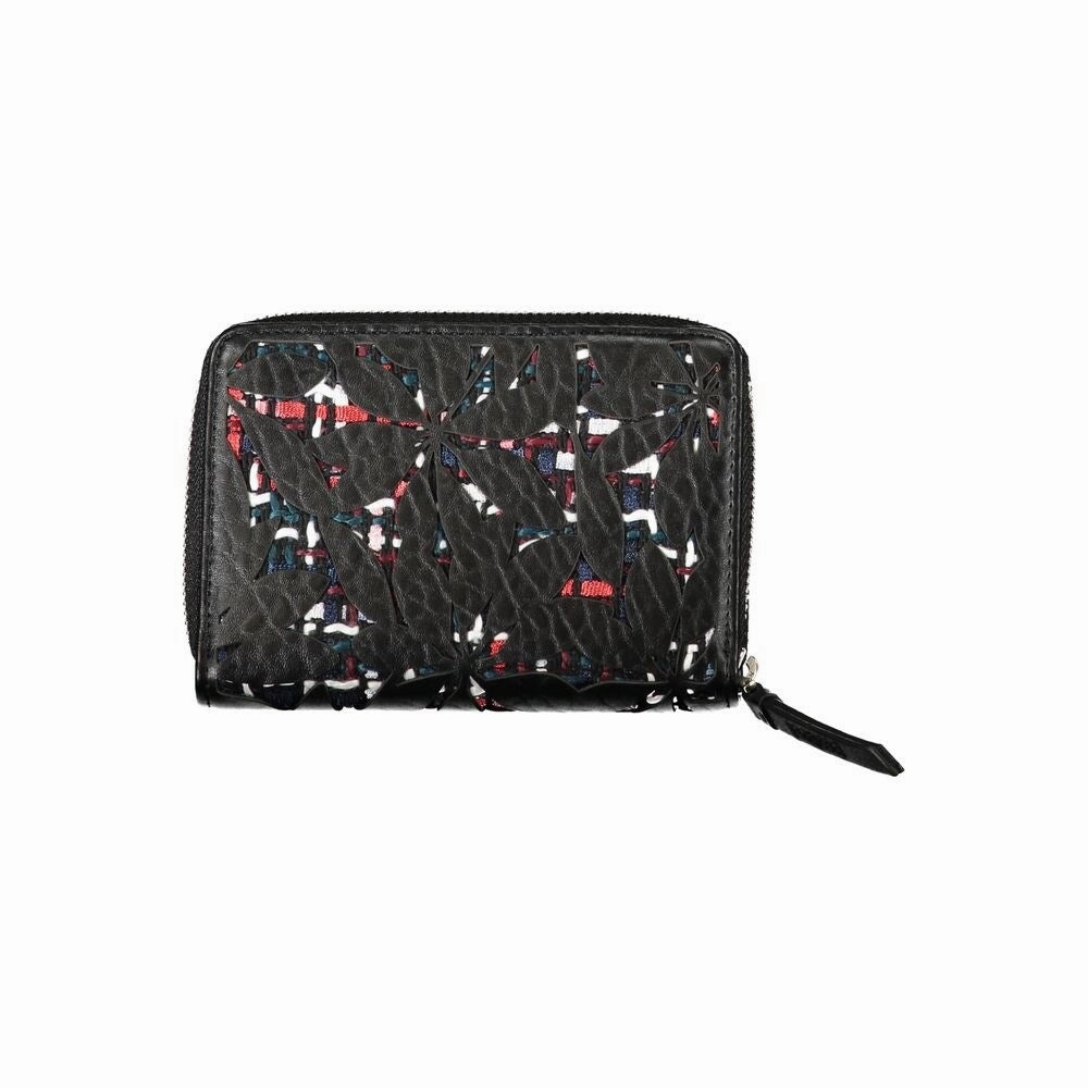 Desigual Elegant Black Zip Wallet with Contrasting Women's Accents