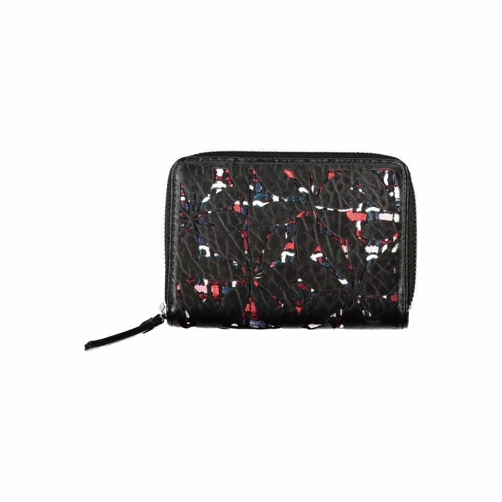 Desigual Elegant Black Zip Wallet with Contrasting Women's Accents