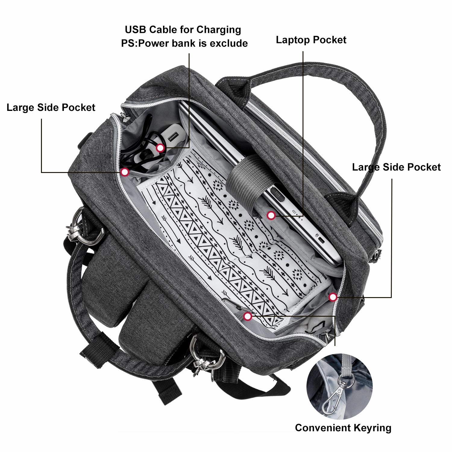 Diaper Bag Backpack Upsimples Multi-Function Maternity Nappy Bags for Mom & Dad, Baby Bag with Laptop Pocket,USB Charging Port,Stroller Straps -Dark Grey