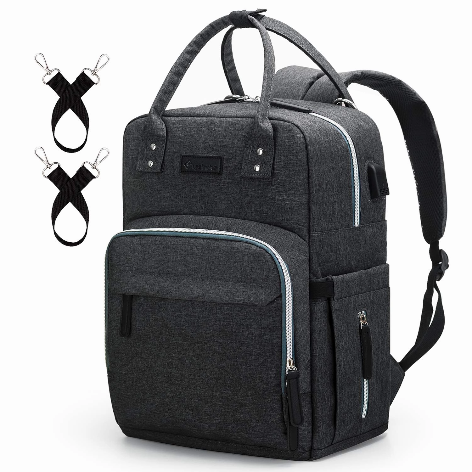 Diaper Bag Backpack Upsimples Multi-Function Maternity Nappy Bags for Mom & Dad, Baby Bag with Laptop Pocket,USB Charging Port,Stroller Straps -Dark Grey