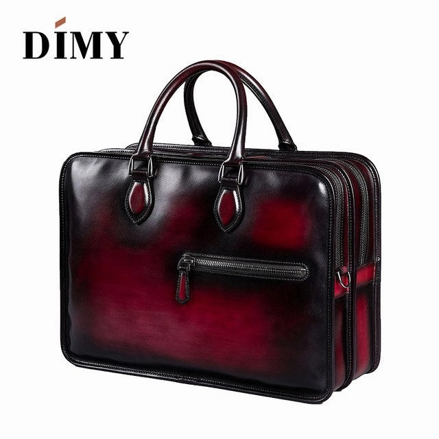 Dimy Hand Patina Leather Men'S Briefcases Dutch Calfskin Handbag Business Bags Double Zipper