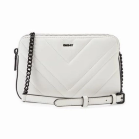 DKNY Vivian Double Zip White Leather Women's Crossbody Bag R13EBG29GI7