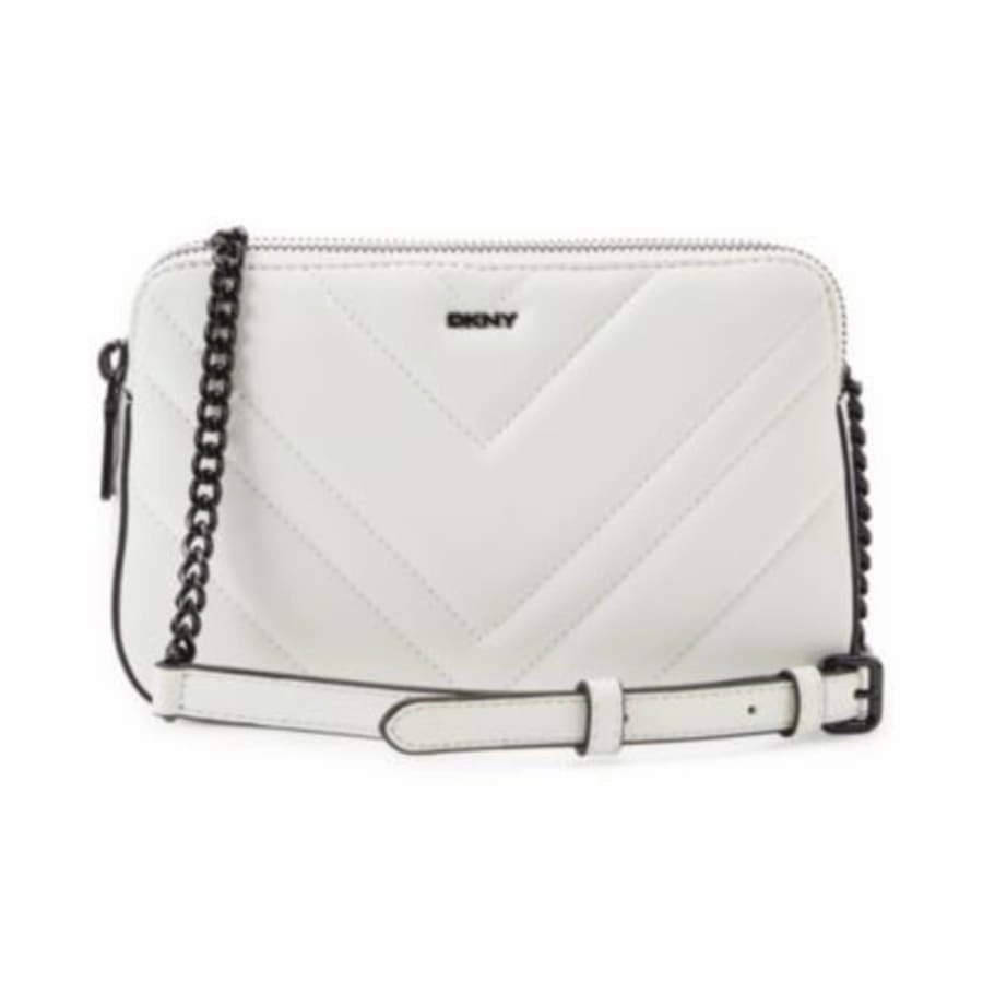 DKNY Vivian Double Zip White Leather Women's Crossbody Bag R13EBG29GI7