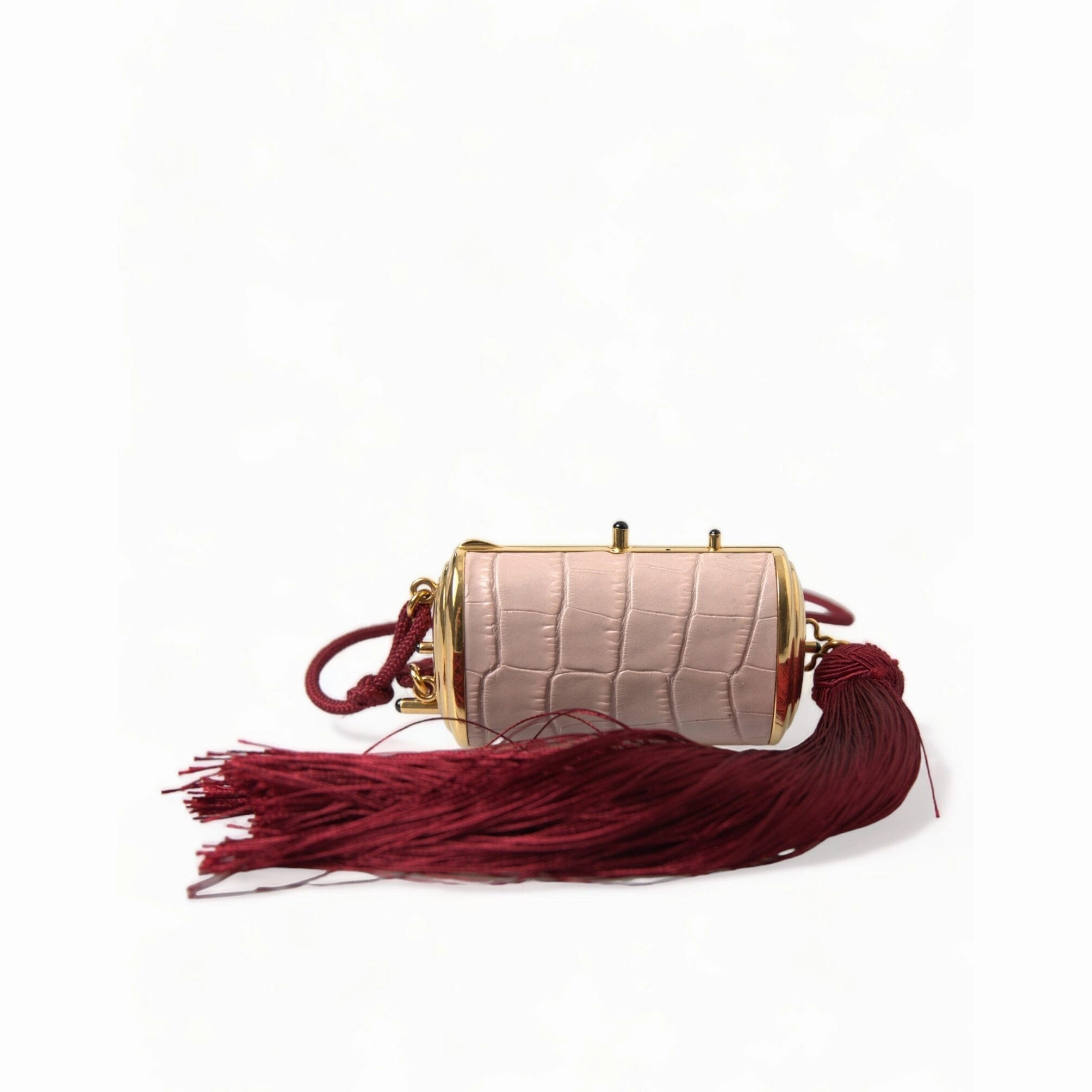 Dolce & Gabbana Exotic Pink Leather Mini Mirror Bag with Women's Tassel