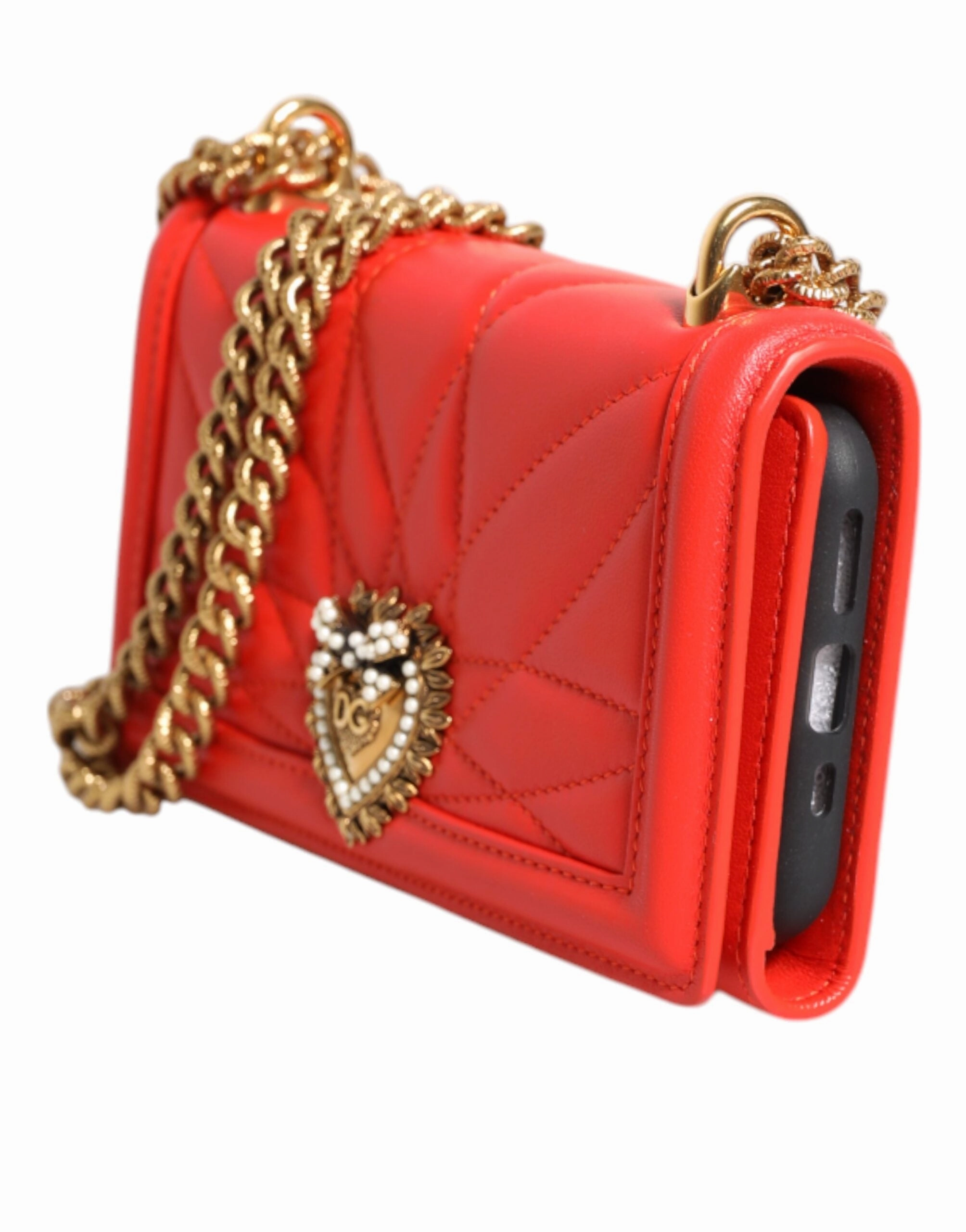 Dolce & Gabbana Leather Quilted Devotion Crossbody Phone Cover Women's Bag