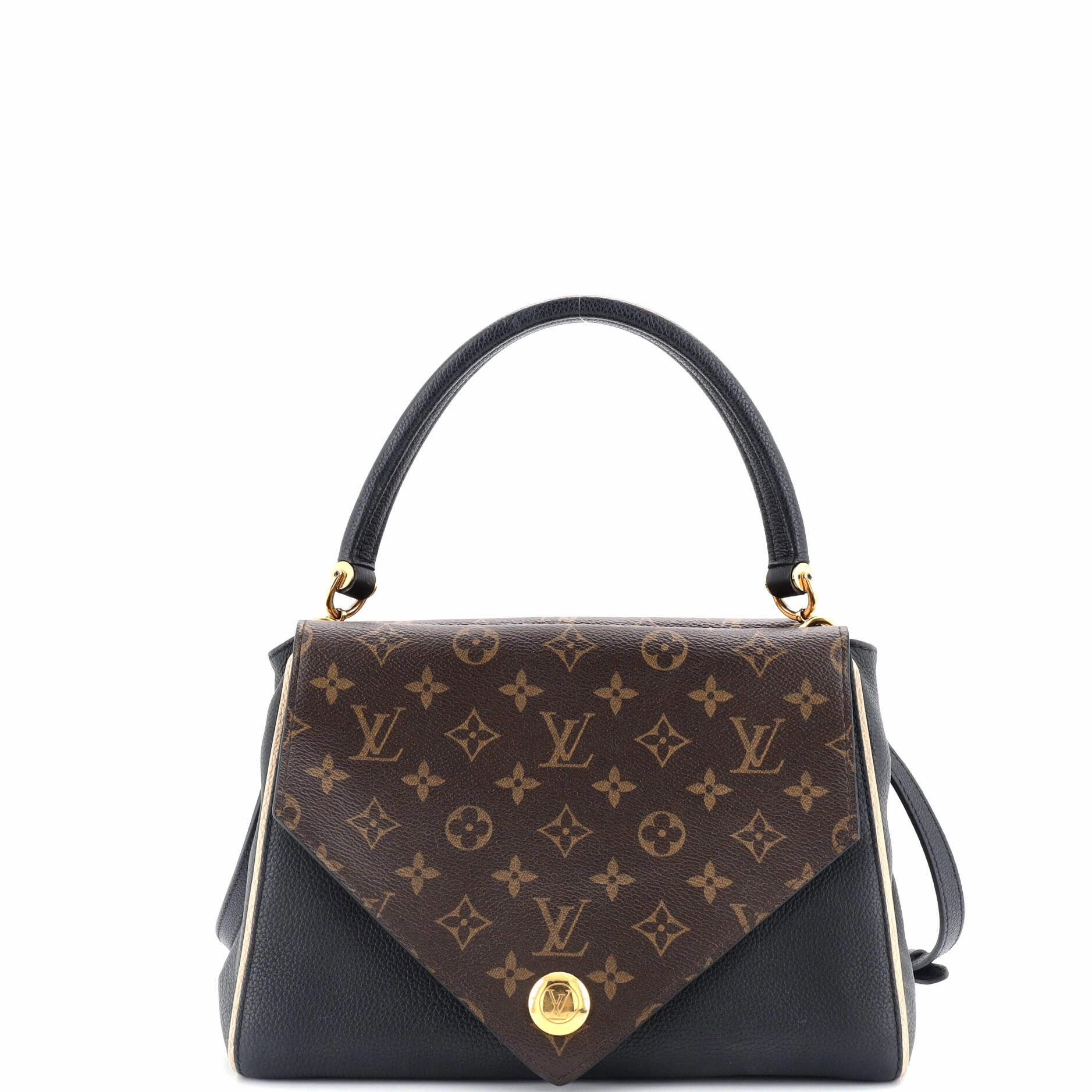 Double V Handbag Calfskin with Monogram Canvas