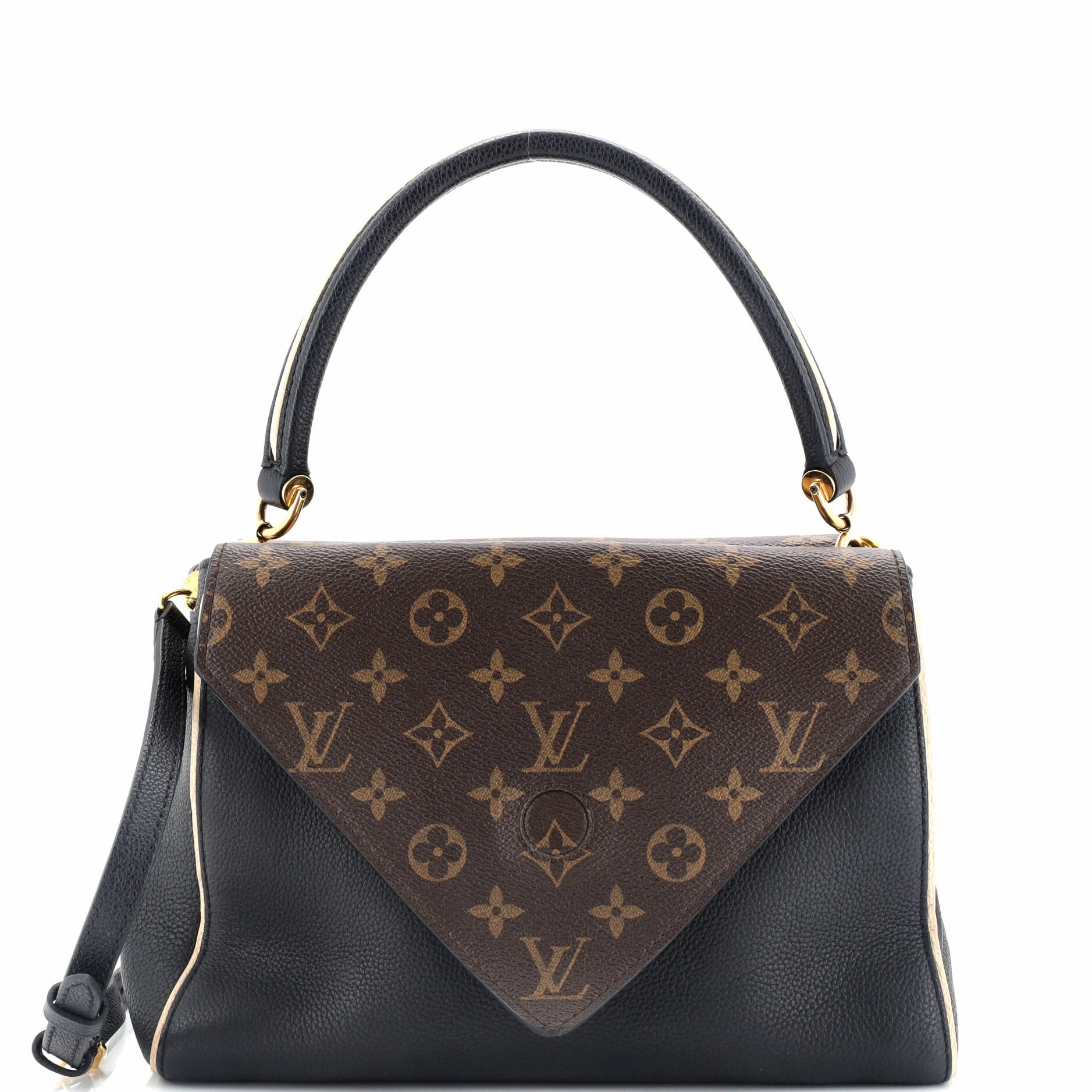 Double V Handbag Calfskin with Monogram Canvas