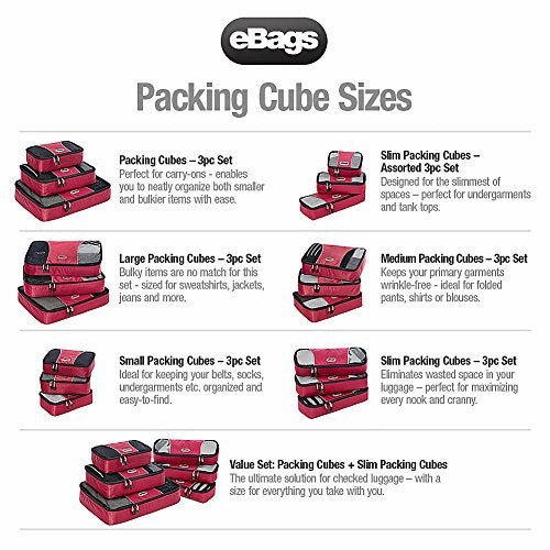 eBags Packing Cubes for Travel - 4pc Classic Plus Set - (Raspberry)