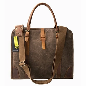 ECOSUSI High Density Canvas Real Leather Business Messenger Briefcase Laptop Bag Fit 15.6" Laptop