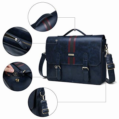 ECOSUSI Men's Briefcase PU Leather Shoulder Satchel Computer Bag with Back Pocket fits 15.6 inch
