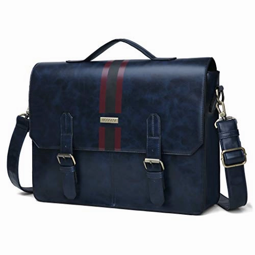 ECOSUSI Men's Briefcase PU Leather Shoulder Satchel Computer Bag with Back Pocket fits 15.6 inch