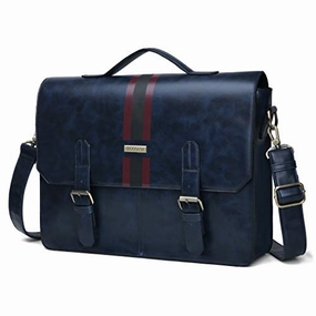 ECOSUSI Men's Briefcase PU Leather Shoulder Satchel Computer Bag with Back Pocket fits 15.6 inch