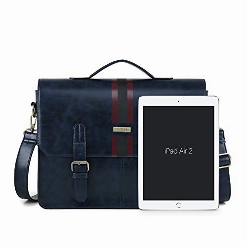 ECOSUSI Men's Briefcase PU Leather Shoulder Satchel Computer Bag with Back Pocket fits 15.6 inch