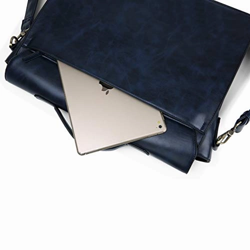 ECOSUSI Men's Briefcase PU Leather Shoulder Satchel Computer Bag with Back Pocket fits 15.6 inch
