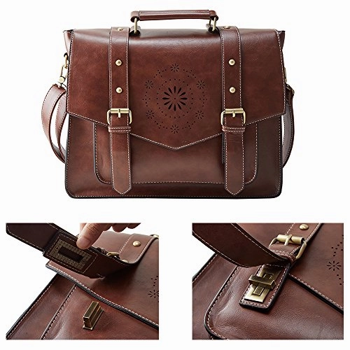 ECOSUSI Women's Briefcase Messenger Laptop Bag PU Leather Satchel Work Bags Fits 14" Laptop, Coffee