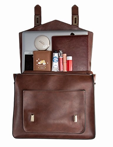 ECOSUSI Women's Briefcase Messenger Laptop Bag PU Leather Satchel Work Bags Fits 14" Laptop, Coffee