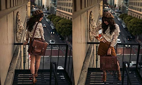 ECOSUSI Women's Briefcase Messenger Laptop Bag PU Leather Satchel Work Bags Fits 14" Laptop, Coffee