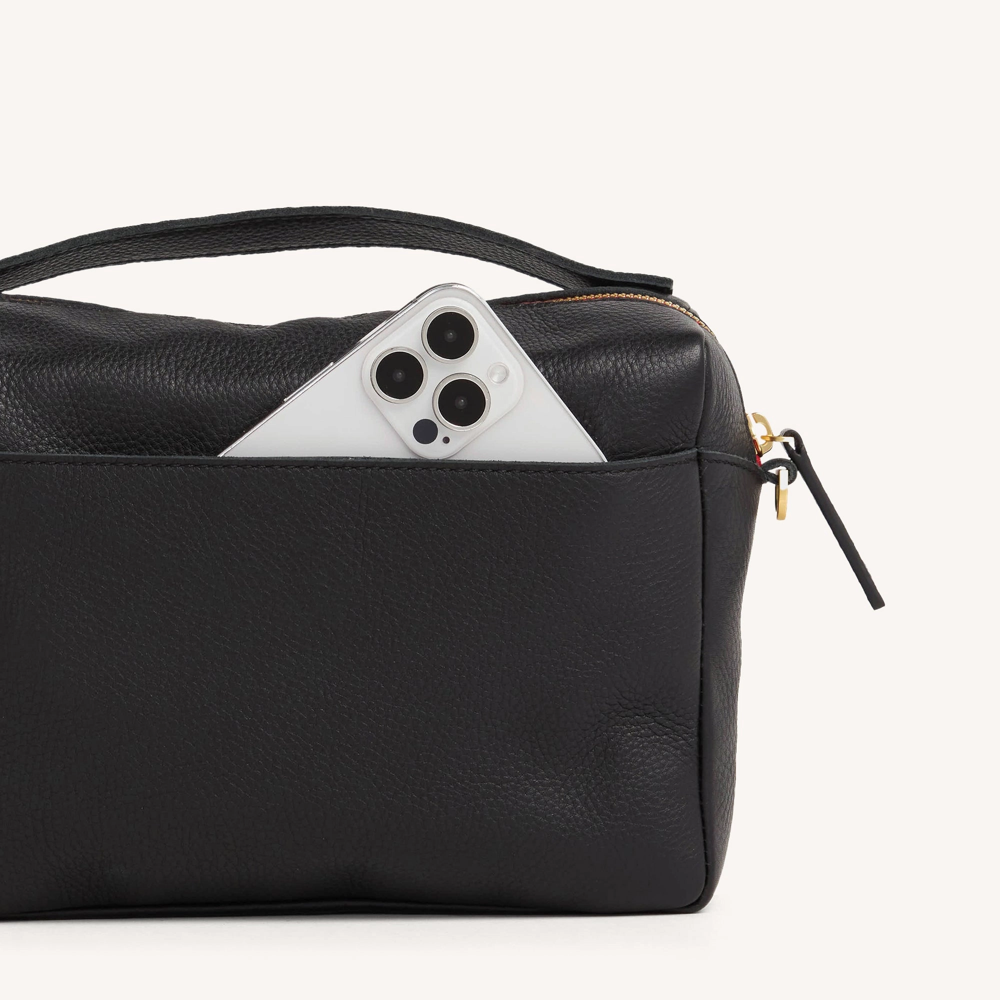 Evan Crossbody | Black/Brushed Gold Red Zip | Med