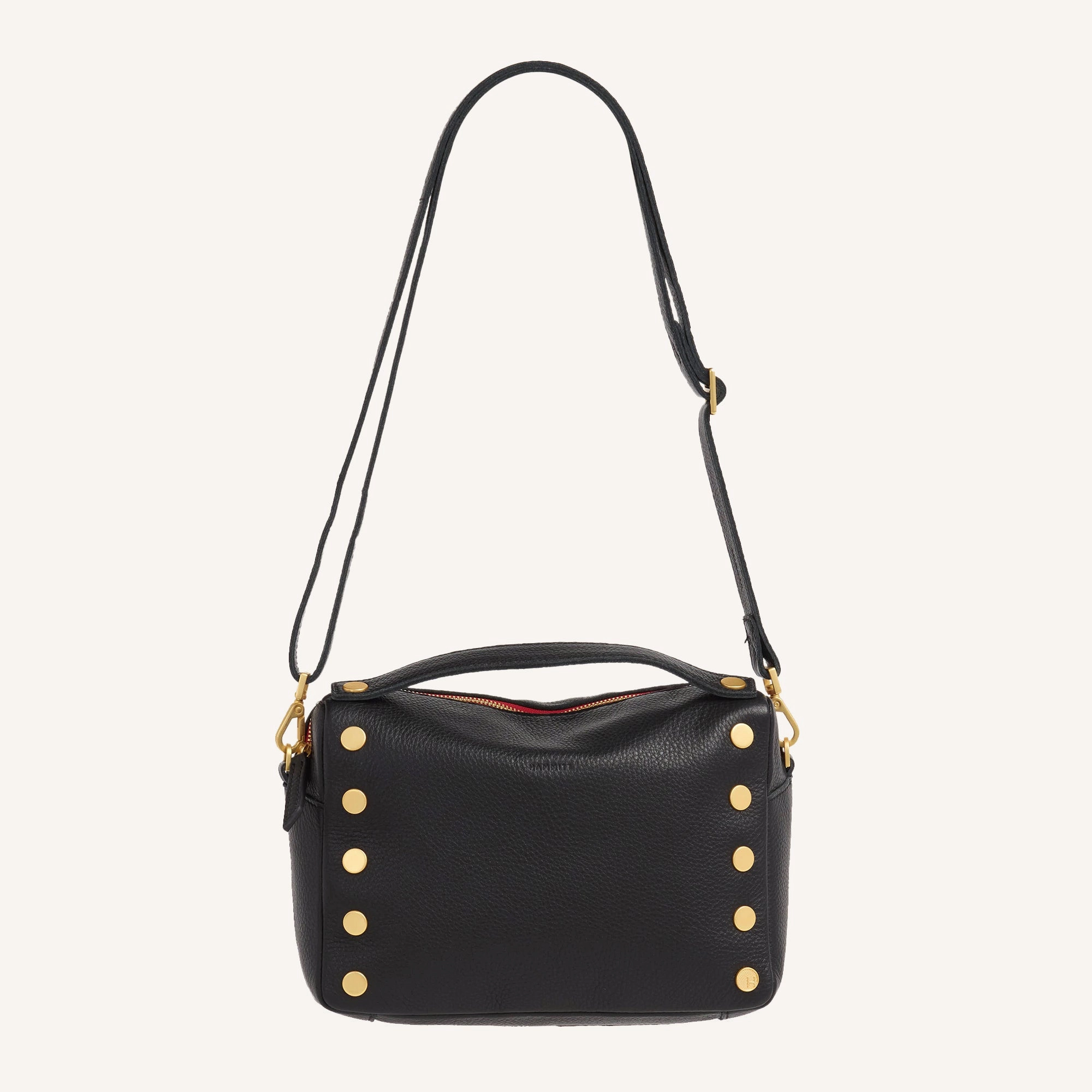 Evan Crossbody | Black/Brushed Gold Red Zip | Med