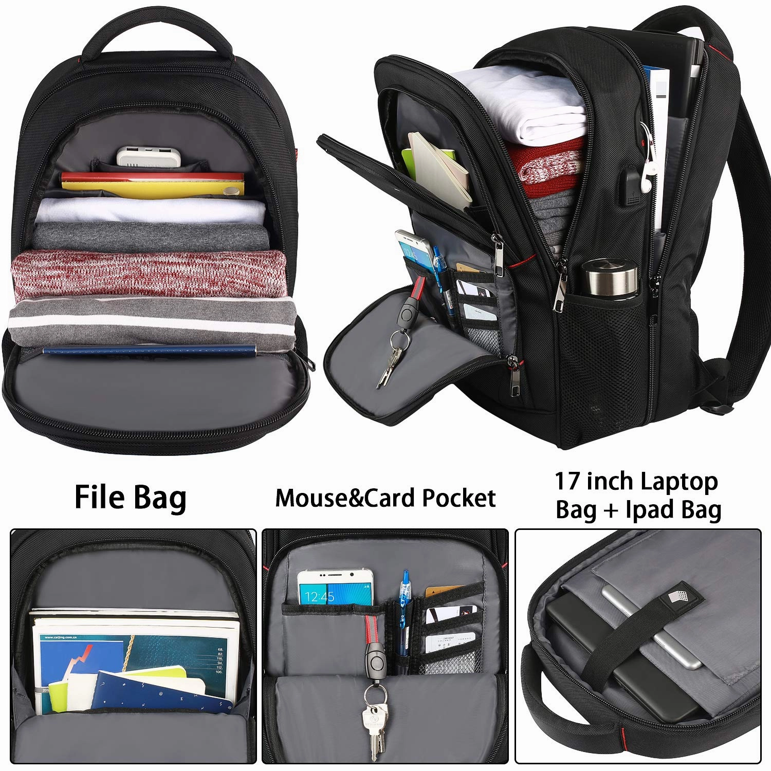 Extra Large Backpack, 17.3 inch Travel Laptop Computer Backpack for Men Women, TSA Durable USB Port Backpack with Luggage Sleeve, Heavy Duty 45L Big Business College School Bookbag Fits 17 Inch Laptops
