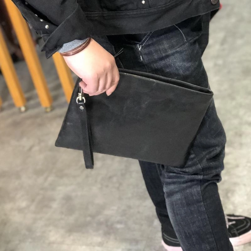 Fashion Business Black Large Leather Mens Long Wallet Wristet Wallet Clutch Wallet Hand Bag For Men