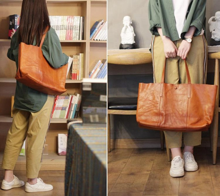 Fashion Coffee Leather Womens Large Tote Shopper Bag Soft Leather Tote Shoulder Bag
