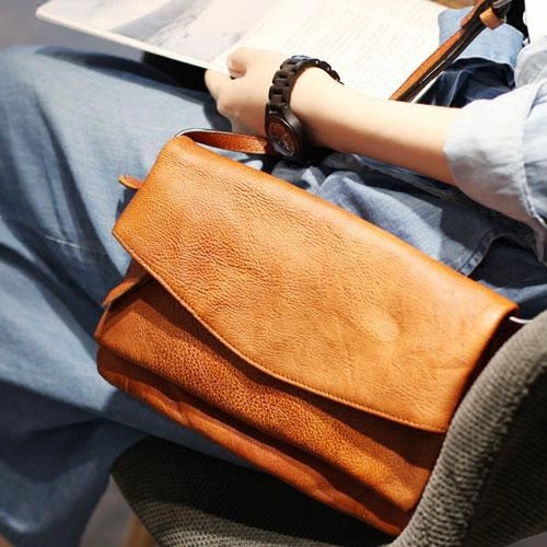 Fashion Leather Brown Women's Satchel Purse Flap Over Shoulder Bag Crossbody Bag