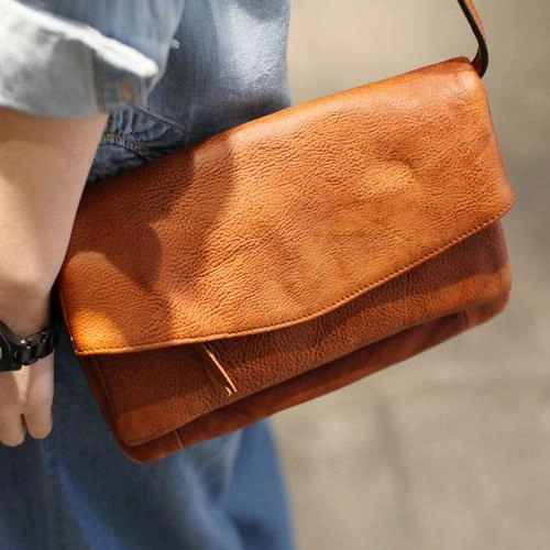 Fashion Leather Brown Women's Satchel Purse Flap Over Shoulder Bag Crossbody Bag