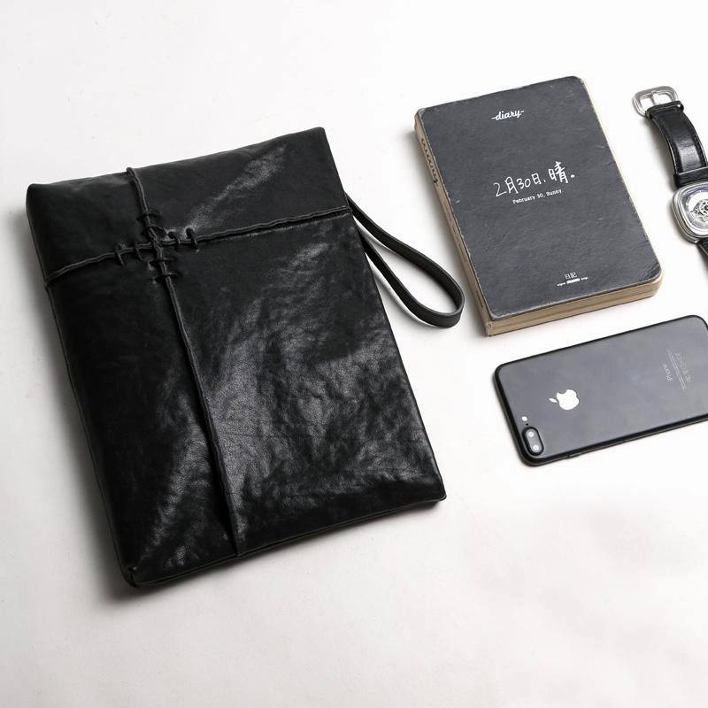 Fashion Leather Men's Black Envelope Clutch Wristlet Clutch Business Clutch For Men