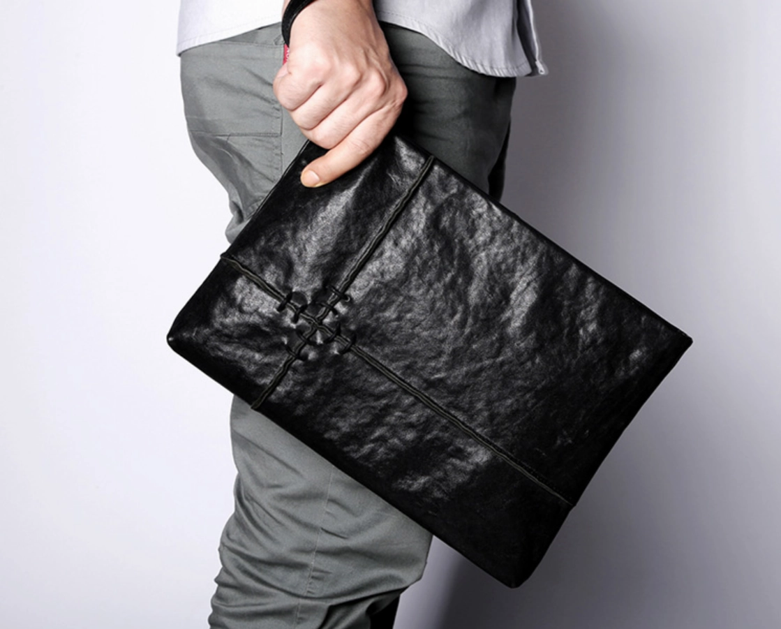 Fashion Leather Men's Black Envelope Clutch Wristlet Clutch Business Clutch For Men