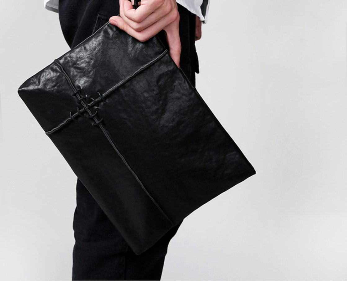 Fashion Leather Men's Black Envelope Clutch Wristlet Clutch Business Clutch For Men