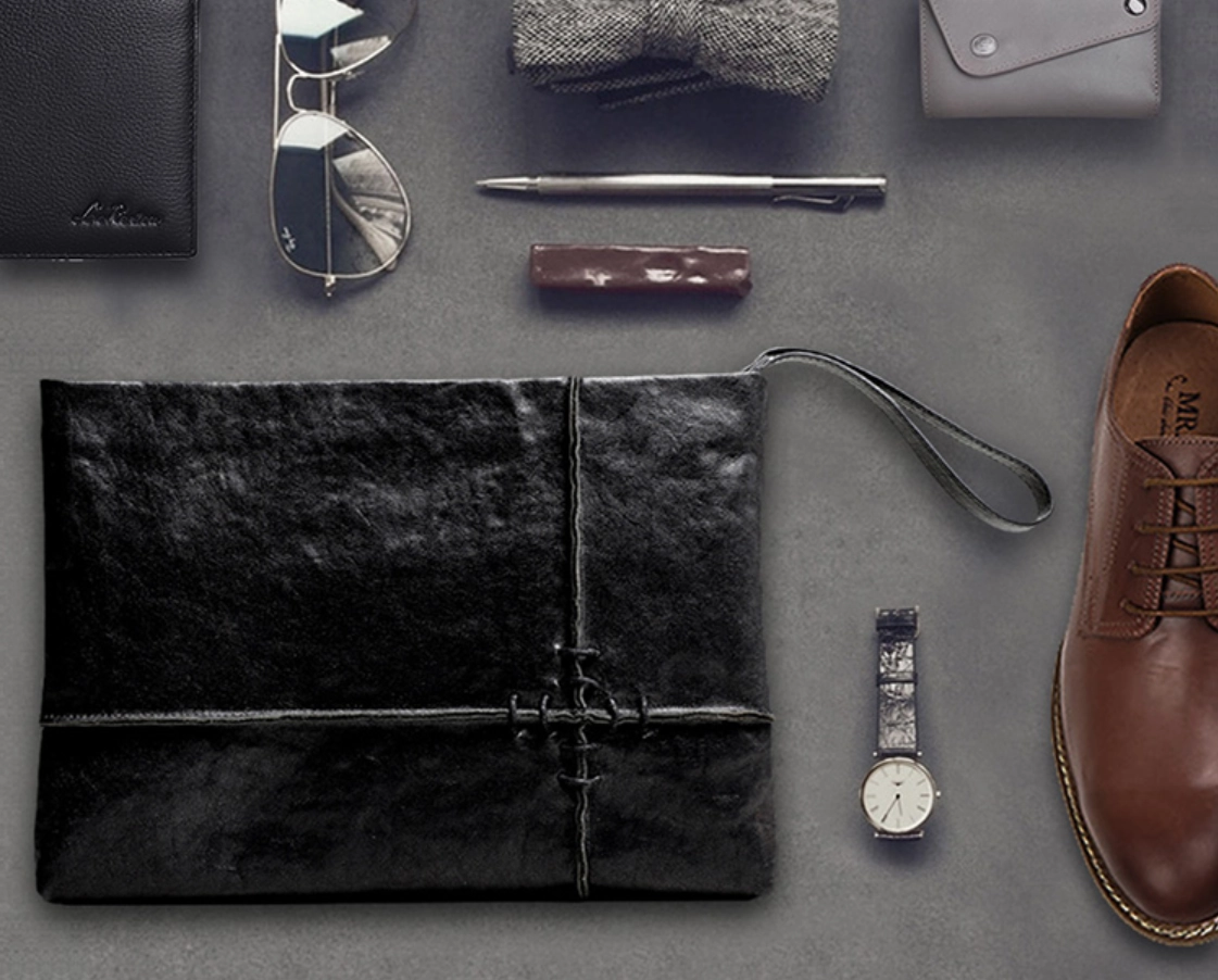 Fashion Leather Men's Black Envelope Clutch Wristlet Clutch Business Clutch For Men