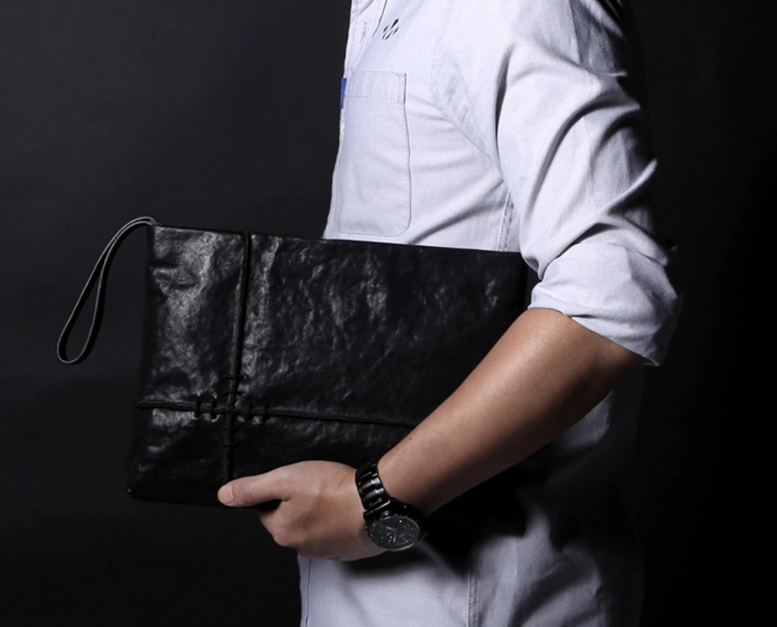 Fashion Leather Men's Black Envelope Clutch Wristlet Clutch Business Clutch For Men