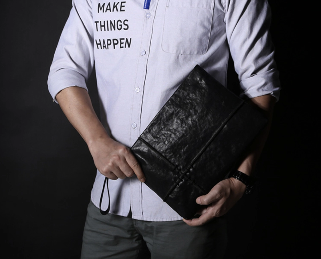 Fashion Leather Men's Black Envelope Clutch Wristlet Clutch Business Clutch For Men