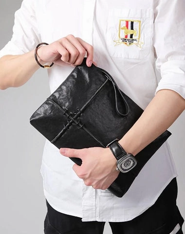 Fashion Leather Men's Black Envelope Clutch Wristlet Clutch Business Clutch For Men