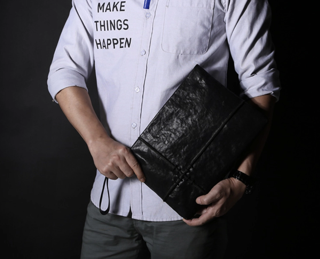 Fashion Leather Men's Black Envelope Clutch Wristlet Clutch Business Clutch For Men