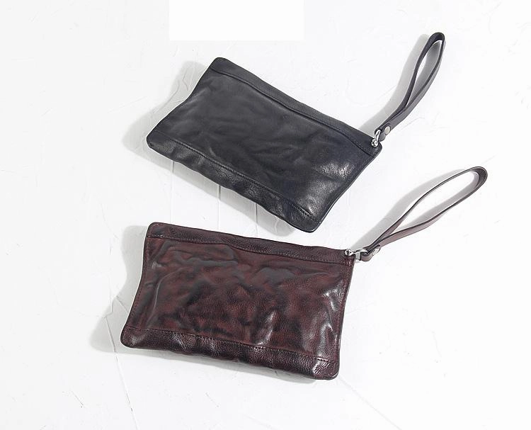 Fashion Leather Mens Clutch Cool Black Slim Wallet Zipper Clutch Wristlet Wallets for Men