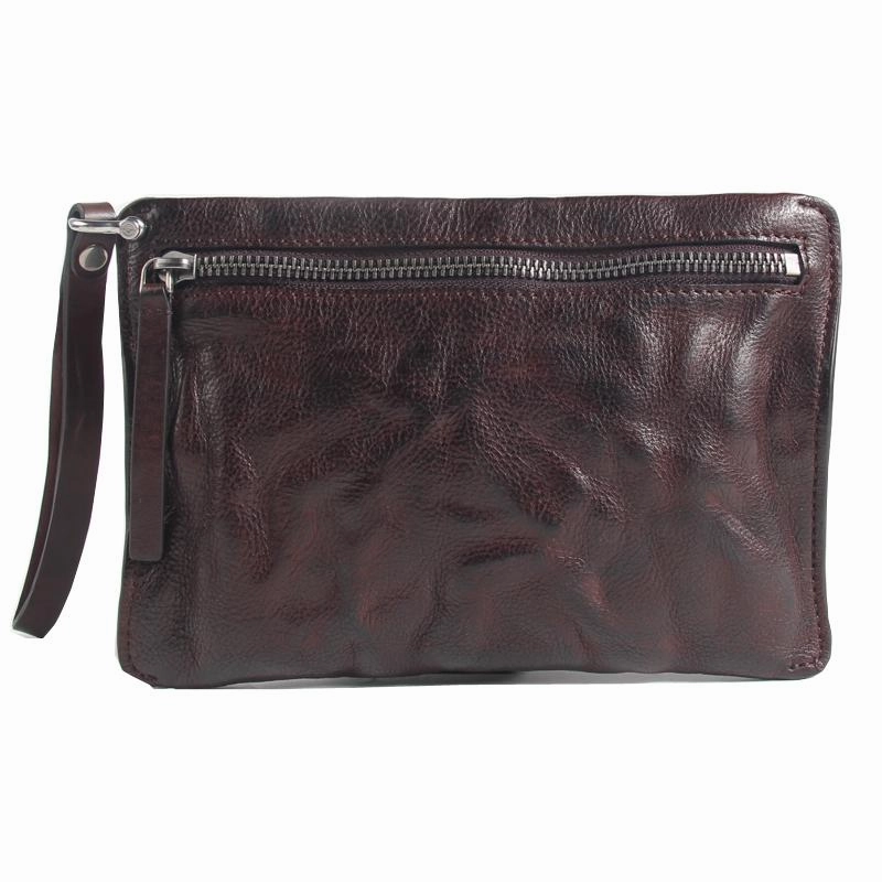 Fashion Leather Mens Clutch Cool Black Slim Wallet Zipper Clutch Wristlet Wallets for Men
