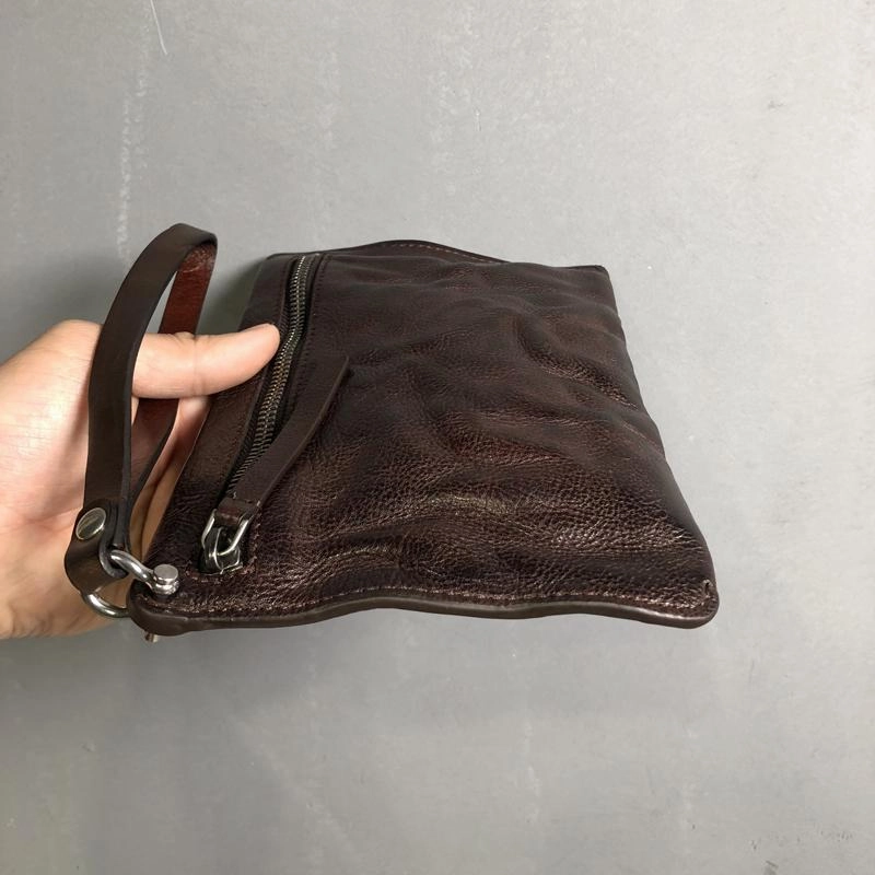 Fashion Leather Mens Clutch Cool Black Slim Wallet Zipper Clutch Wristlet Wallets for Men